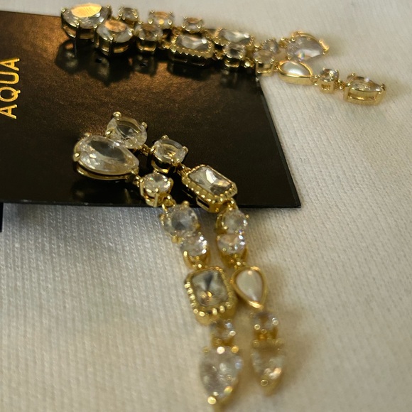 Aqua Gold and Silver Crystal Earrings - Picture 2 of 5